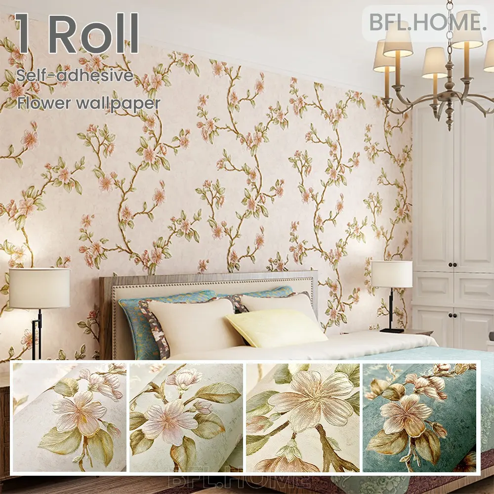 1-roll retro pastoral style self-adhesive wallpaper, thickened non-woven paper material, multiple colors and specifications, suitable for background wall, bedroom, living room and furniture renovation, Peel & Stick， Easy to cut and suitable for DIY.