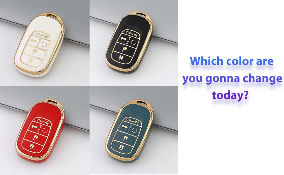 TPU Key Fob Cover with Leather Keychain, Compatible with Honda Accord Civic HR-V CR-V Pilot Sport SI EX EX-L Touring 2022 2023 2024 2025 2026, 4/5 Button, Black