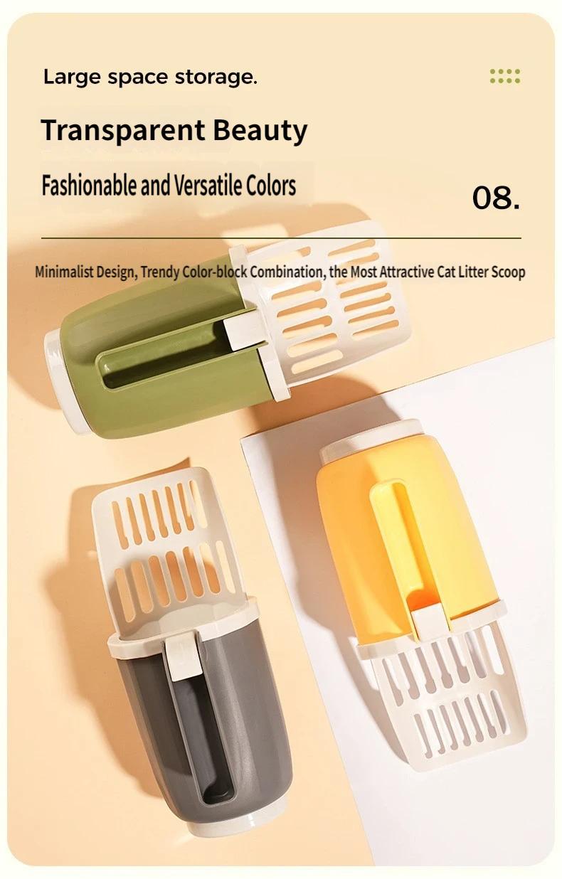 Multi-Function Cat Litter Scoop With Built-In Trash Bin, Large Capacity Litter Scooper With Bag Storage, Dual Gap 6mm+8mm Sifter Scoop For Most Cat Litter, No-Mess Litter Box Cleaner With Ergonomic Handle