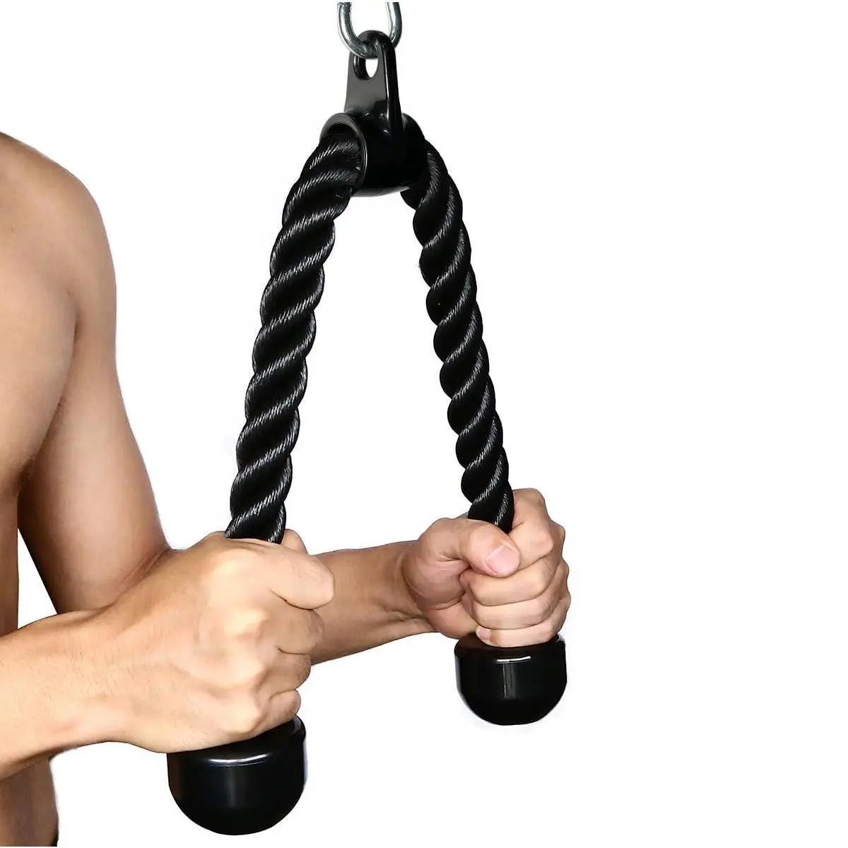 27-Inch Tricep Pulldown Rope, Heavy-Duty Braided Nylon Cable Attachment with Carabiner, Multi-purpose Fitness Equipment for Home Gym Workouts, Training Equipment, Home Workout, Braided Rope, Heavy-Duty Nylon, 27 In