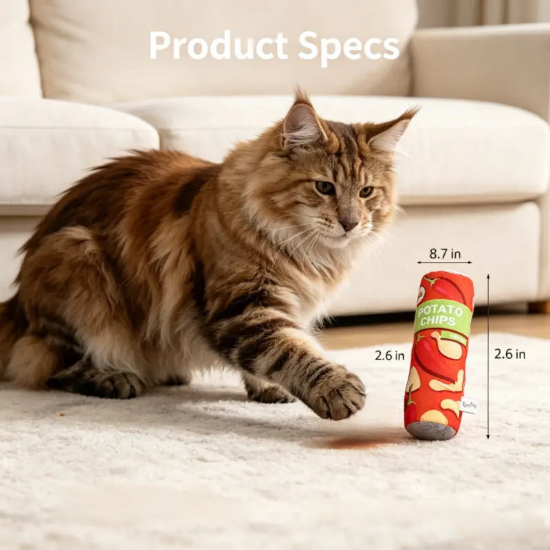 Crinkle Squeaky Potato Chips Can Cat Toy, Durable Chew Molar Dental Plush Toy, Interactive Stimulating Enrichment Self Play Toy for Indoor Kittens & Cats