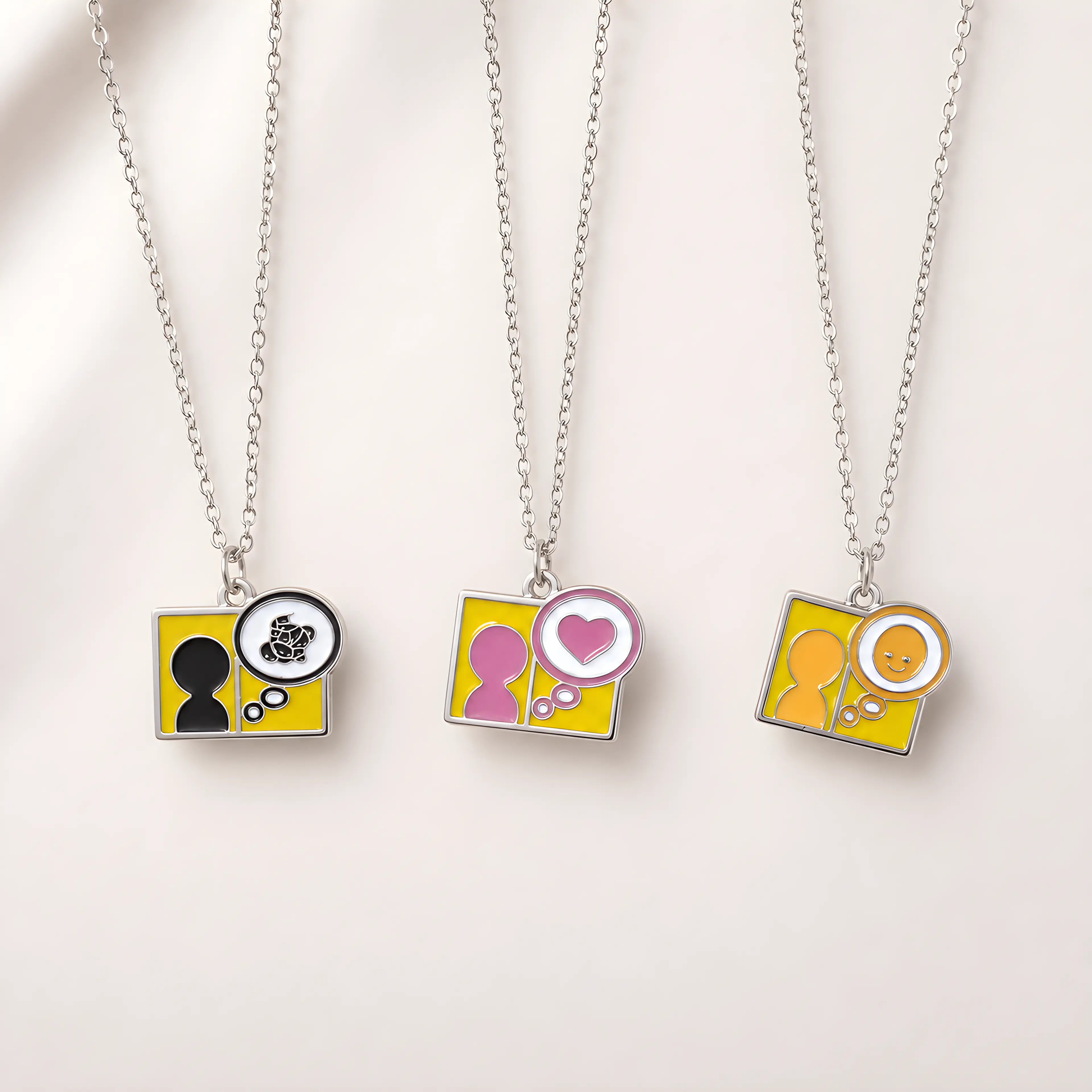 Mii Necklace | Window Pendant with Thought Bubble Character Charm, Nostalgic Gamer Gift,Mini Mood Charm Necklace, Colorful Heart and Smile Pendant, Friendship Gift,Retro Gaming Jewelry Gift,