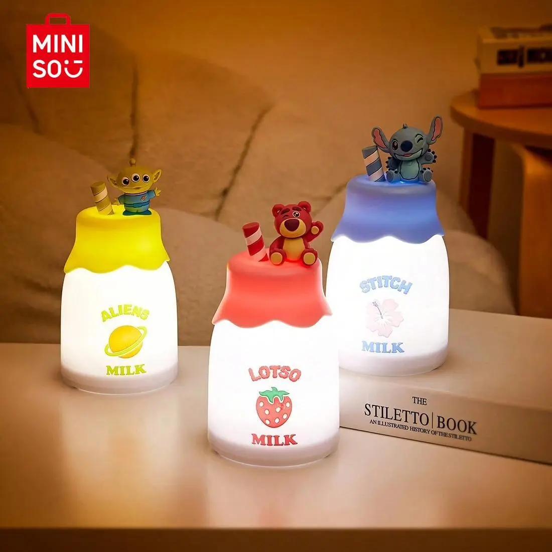 Disney Stitch Blueberry Milk Night Light Battery Operated Lights Warm Light Cordless Battery Powered Stick-on Light Furry Season Series，Back To School