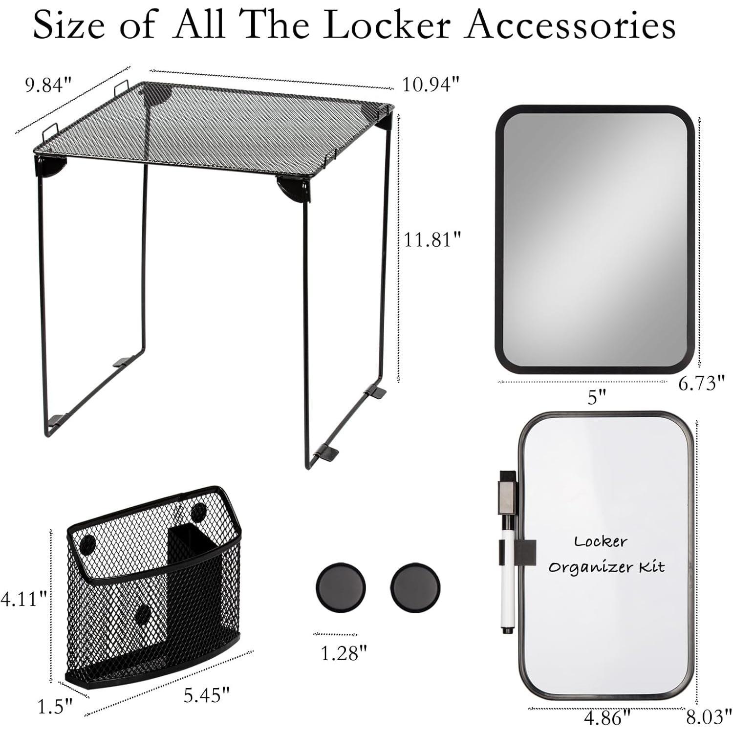 SUNDAY MIRTH Black Locker Organizer Kit with Shelf, Shelf, Mirror, Pen Holder, Whiteboard,  to School Essentials, 7- Decoration Kit