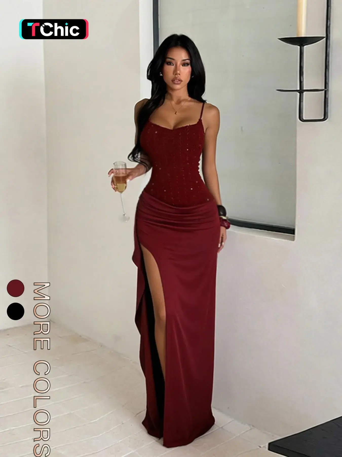 Strappy Spaghetti Textured Split Party Dress, Aesthetic Formal Wear, Elegant Evening Gown, Perfect for Weddings & Formal Events, Unique Design for Special Occasions, Evening Party Dresses