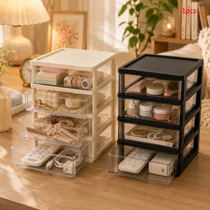 4-Tier Clear Desktop Storage Organizer, Stackable Office Desk Supplies Drawer Box, Premium Acrylic Transparent Makeup Stationery Bin, Sleek Modern Minimalist Style for Home Office Organization, Arts & Crafts Storage