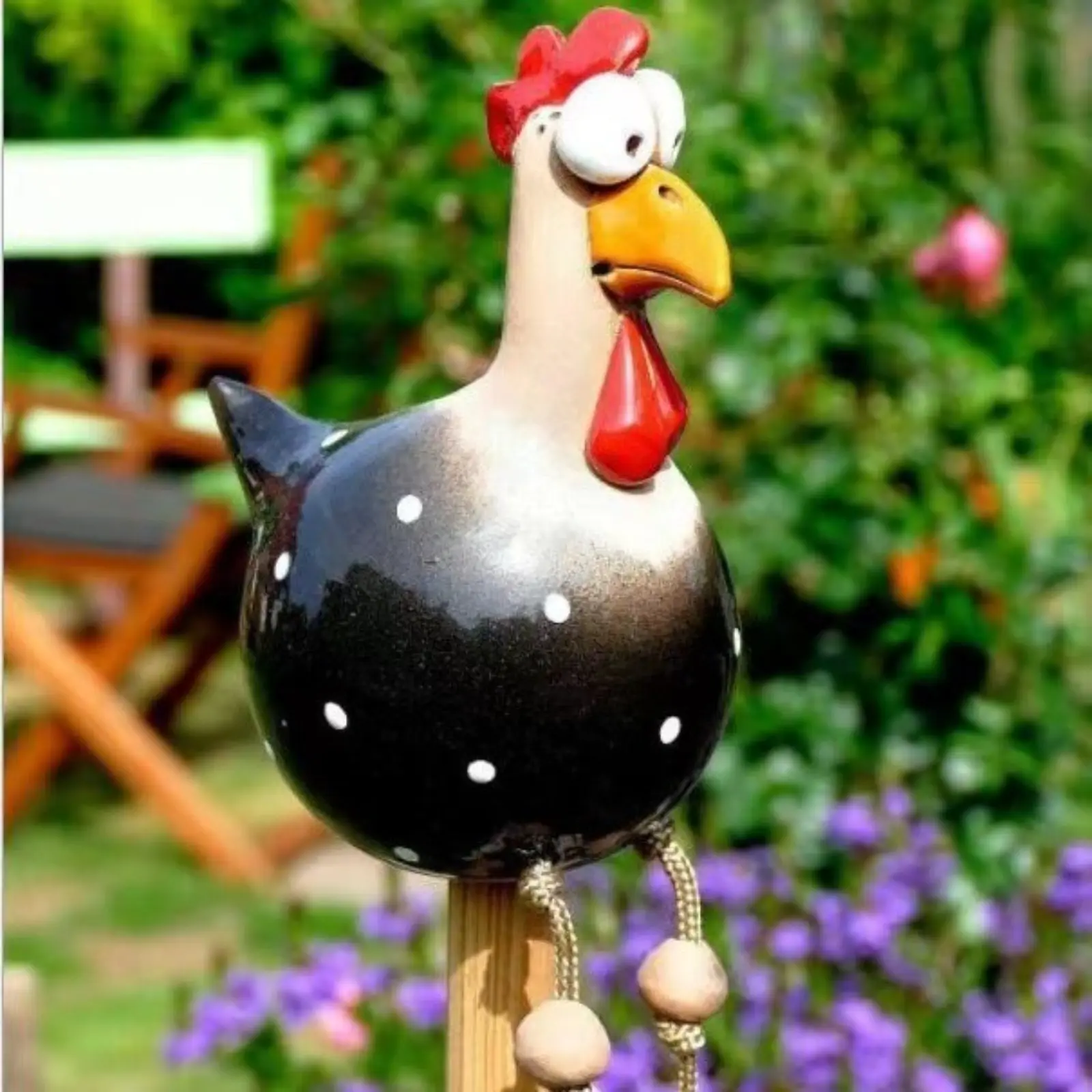Funny Chicken Garden Stake Decor Polka Dot Hen Resin Yard Plant Ornament With Dangling Legs Big Eyes Cartoon Chicken Plug-in Flower Pot Sculpture Whimsical Weird Chicken Figurine For Lawn Patio Outdoor Landscape Decor Hand-painted Weatherproof Glossy Resi