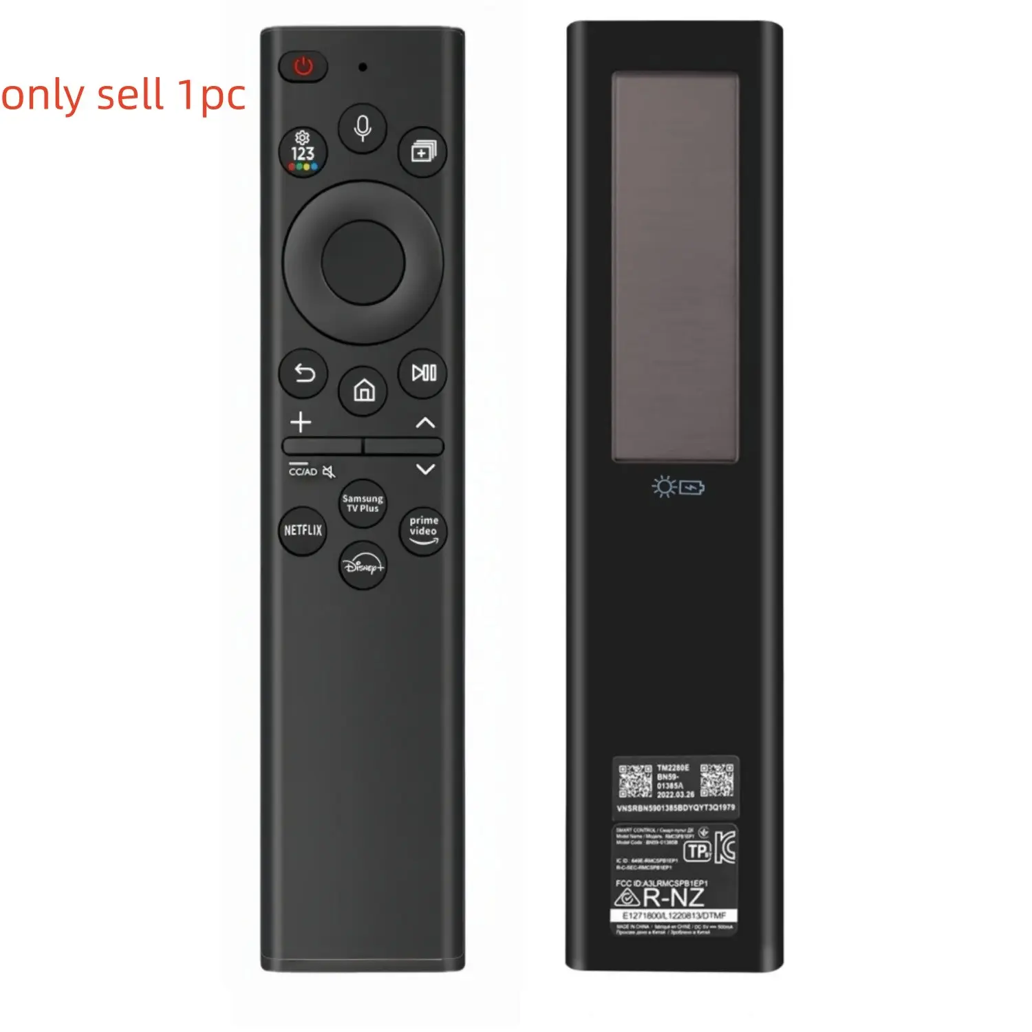 Solar TV Remote Control Bn59-01385a for Samsung Smart Tvs, Voice Control Supported, Rechargeable Solar Battery, Ideal for Home Use