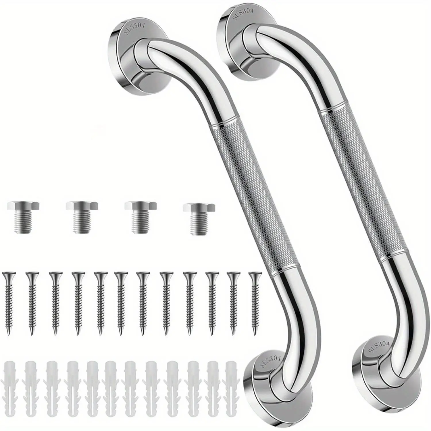 Stainless Steel Shower Grab Bars - Modern, Non-Slip Polished Finish, Wet-Hand Grip, 11.8/19.6in Reliable Safety Support for Shower/Bathtub, Bathroom Home Supplies Gadgets with Wide Versatility