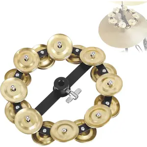 5.5 Inch Cymbal Hi-Hat Tambourine Mountable Hihat Tambourines Double Rows With 16 Stainless Steel Bells Fits Hihat Cymbals Stands  Tambourine For Drum Kit Drum Players
