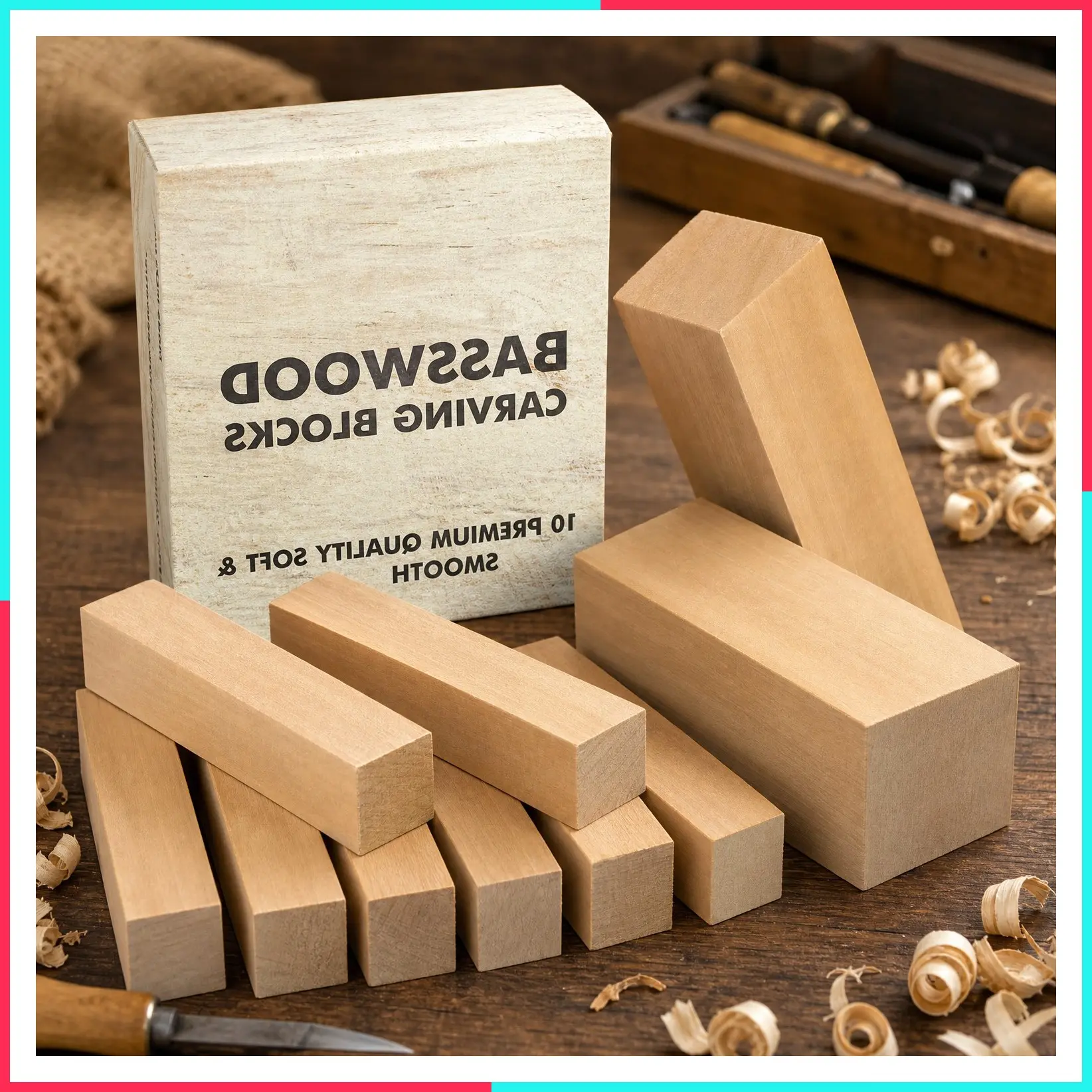 Basswood Carving Blocks Set 10 PCS - Soft Whittling Wood Blocks for Crafts, Large Unfinished Wooden Carving Kit, 2 PCS 1.98" x 5.95" & 8 PCS 1.02" x 5.95"