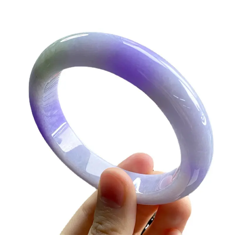 Natural Jadeite Bangle Lavender Purple Pale Green White Dual Color Gradient Translucent Jade Bracelet Classic Round Bangle Traditional Chinese Style Modern Elegant Jewelry for Women Daily Wear Gift elaborate craftsmanship