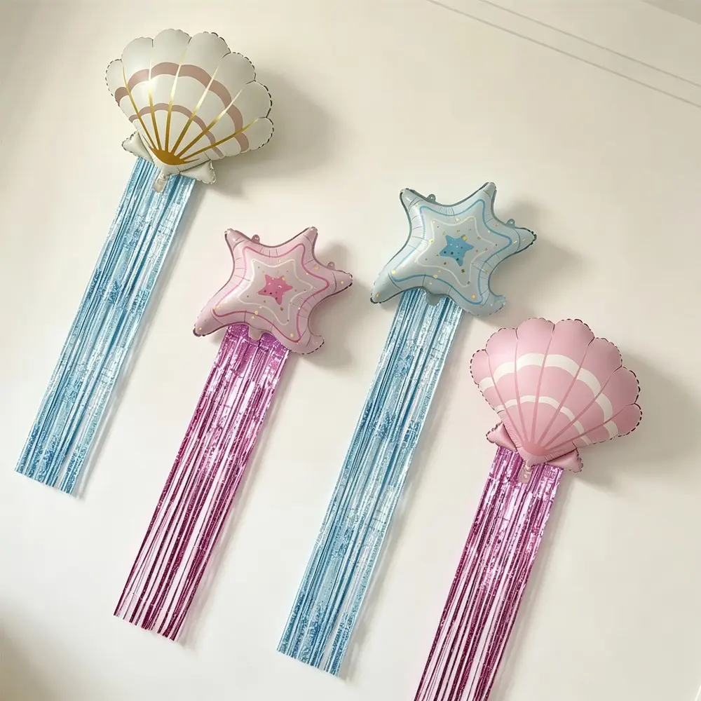 Starfish and Shell Balloons with and Blue Rain Curtain, Ocean Theme Birthday Party Wall Decor, Anniversary Decoration, Balloon Party Supplies