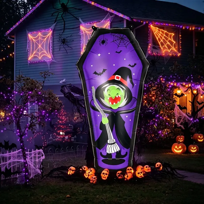 Halloween Witch Theme Aluminum Foil Balloons,Featuring spooky motifs such as witches, tombstones, bats, spiders，Ideal for Halloween parties, community trick-or-treat dessert tables, Halloween welcome displays at single-family homes