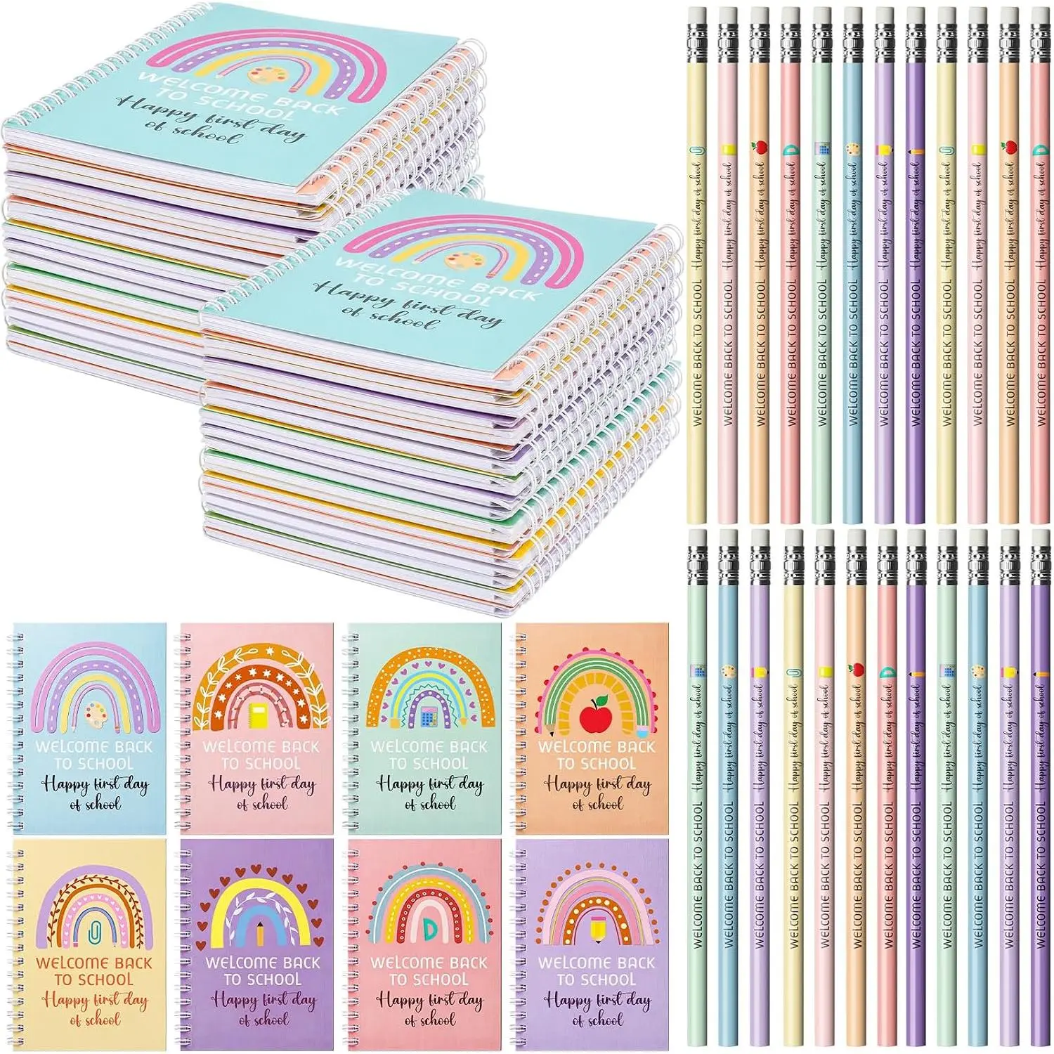 48 count  to School Gifts Bulk Spiral Notebooks Pencils Set Pocket Journal Teacher Gifts Bulk Thank You Teacher  for Teachers  to School Party Supplies(Rainbow)