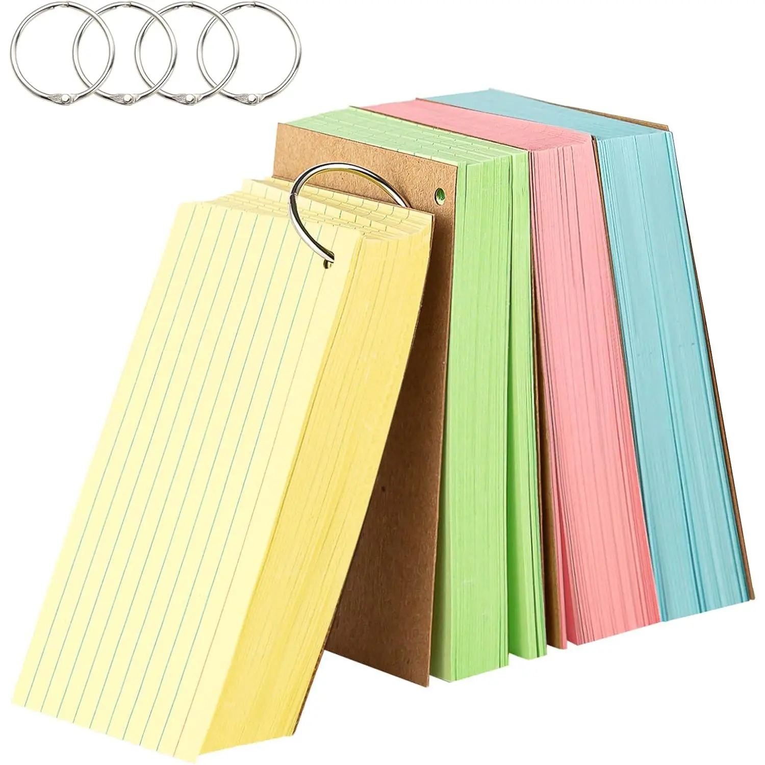 Colored 3x5 Index Cards with Rings, 4 Color Ruled Flashcards 200 count |  Single Sided Lined Notecards for Studying, Vocabulary Cards, Recipes, Memos, Bookmark, Greetings