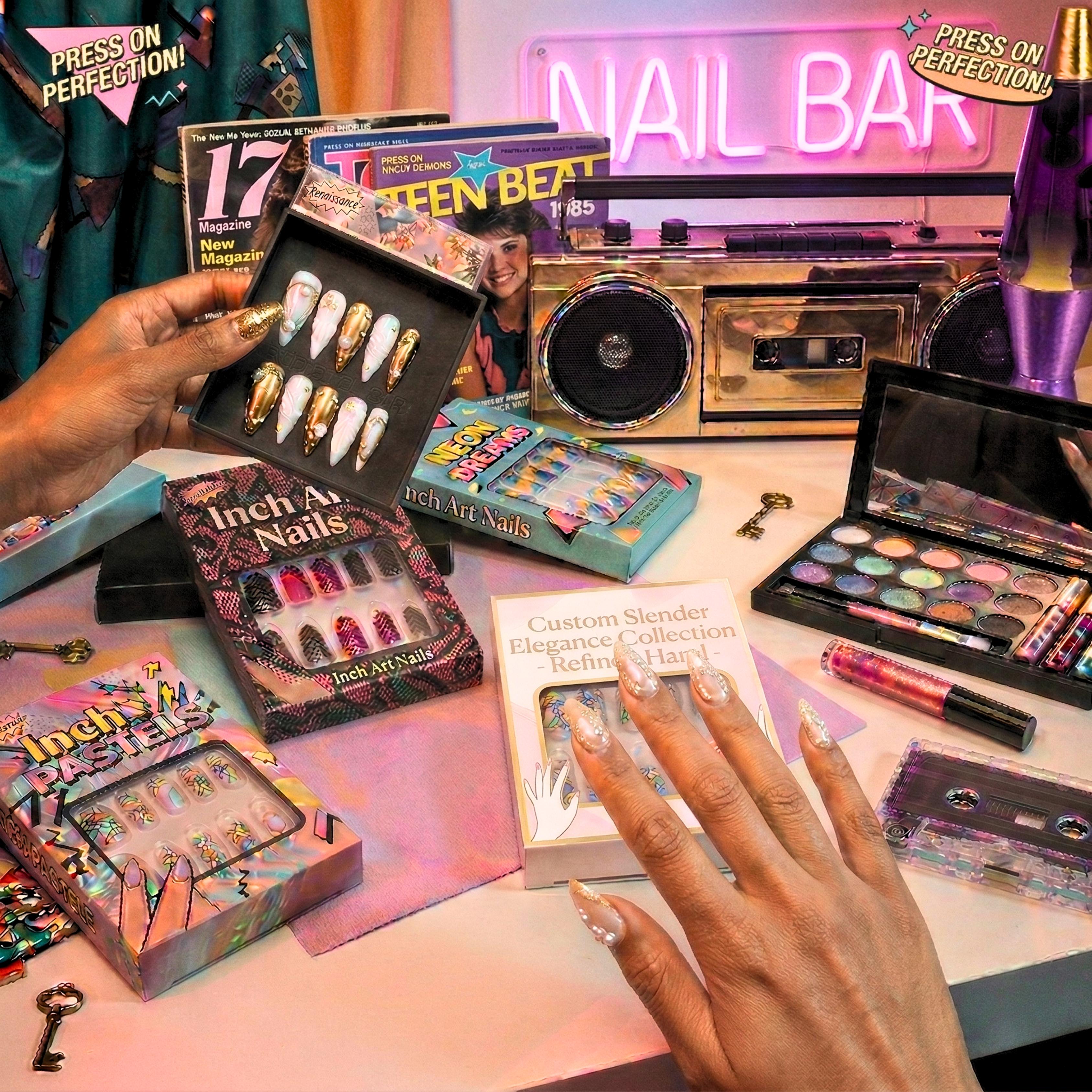 False , Press On , Acrylic  - Reusable Full Cover Press On  Set for Daily Wear Iridescent Glitter Butterfly Press-on Nails rhinestone accent caps Collector Dust Suction Adjustable salon diy manicure