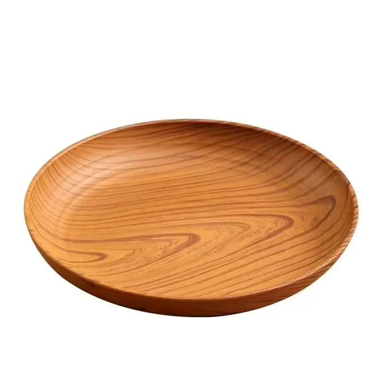 Vintage Wood Grain Round Plate, Plastic Dish, Fancy Plastic Plates, Plastic Food Plates, Commercial and Home Use, Coffee Cake Dessert Fruit Bowl, Stylish Dining Accessory