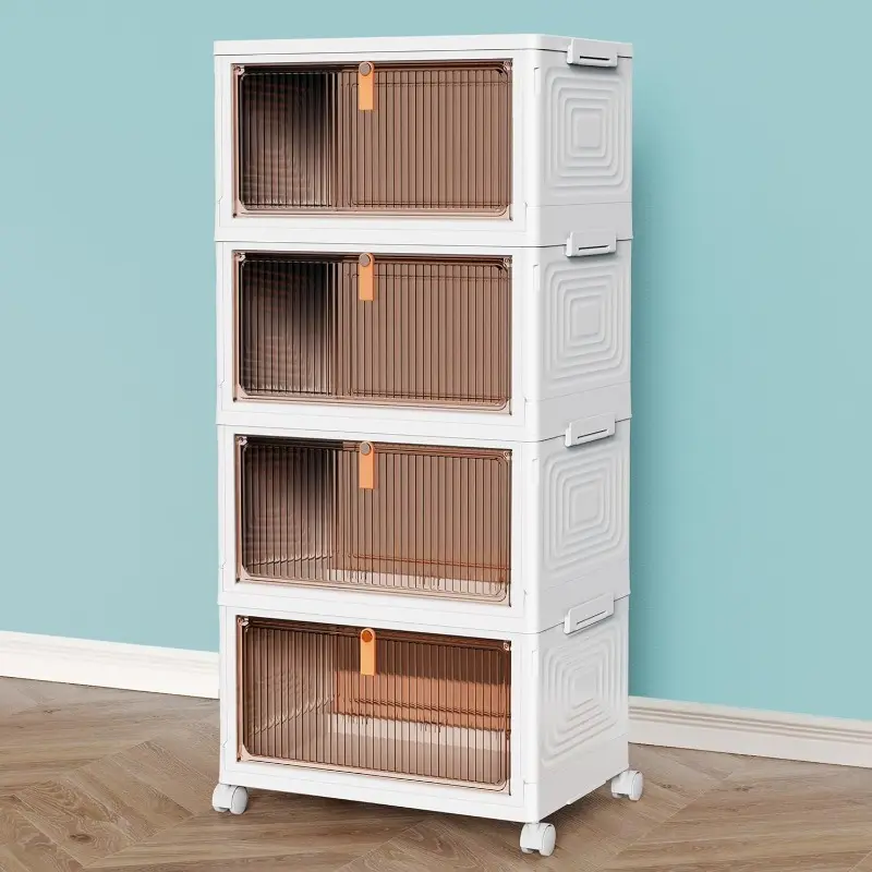3-Tier Plastic Storage Bins Organizer - 35x25x22cm Stackable, Foldable Containers with Lids for Bedroom, Office