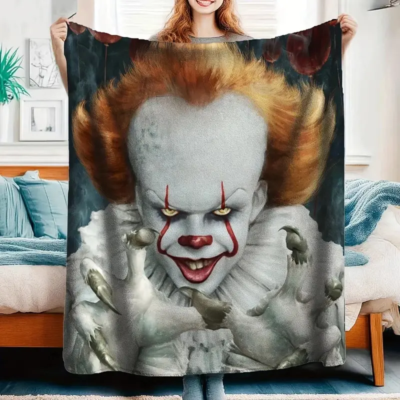 Pennywise IT Horror Movie Fleece Blanket, Scary Clown Throw Blanket, Halloween Decor Flannel Blanket, Horror Fan Gift