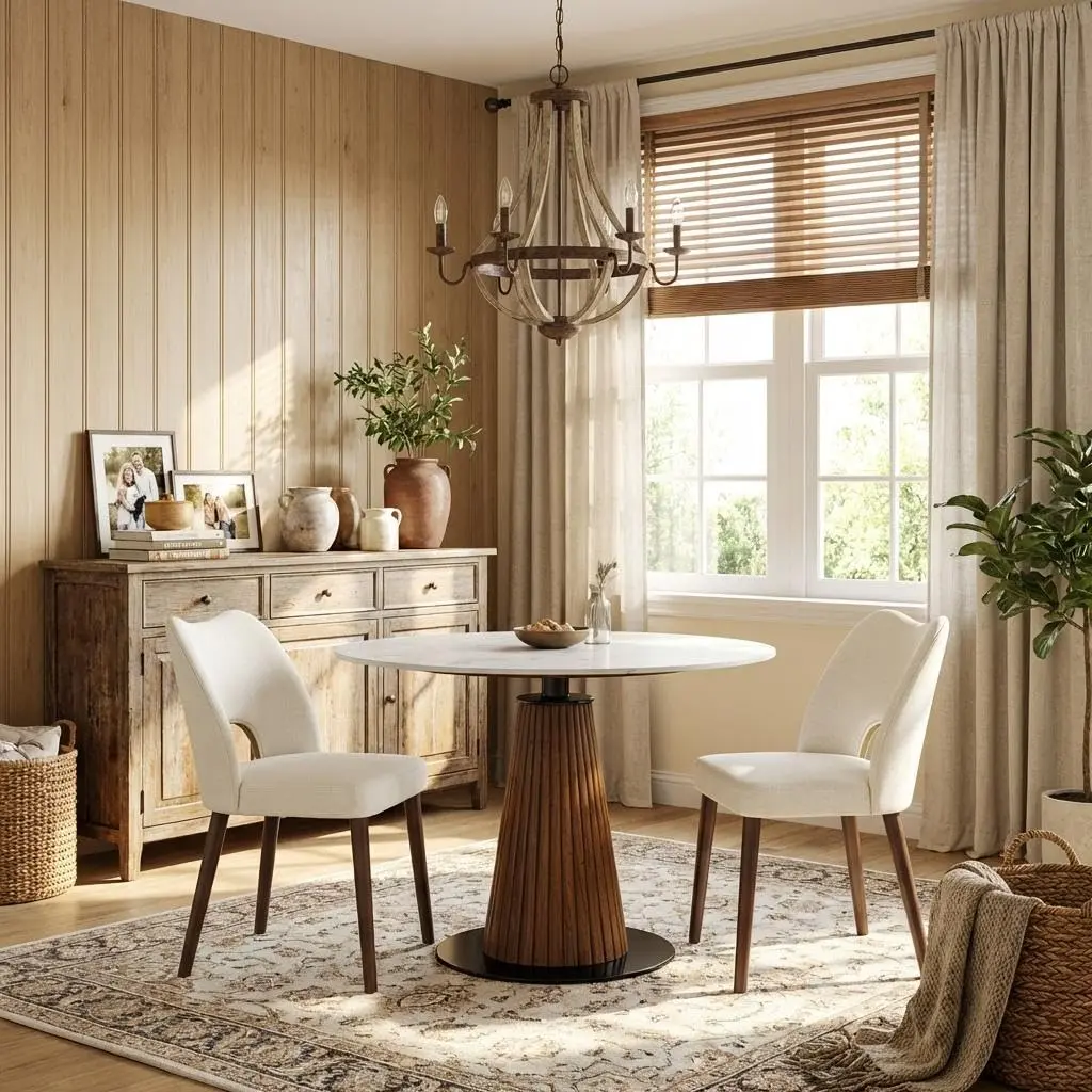 Set of 2 Modern Farmhouse Dining Chairs – Upholstered Linen Fabric Seats, Hollow Back, Adjustable Foot Pads, White Wooden Frame, Brown Legs