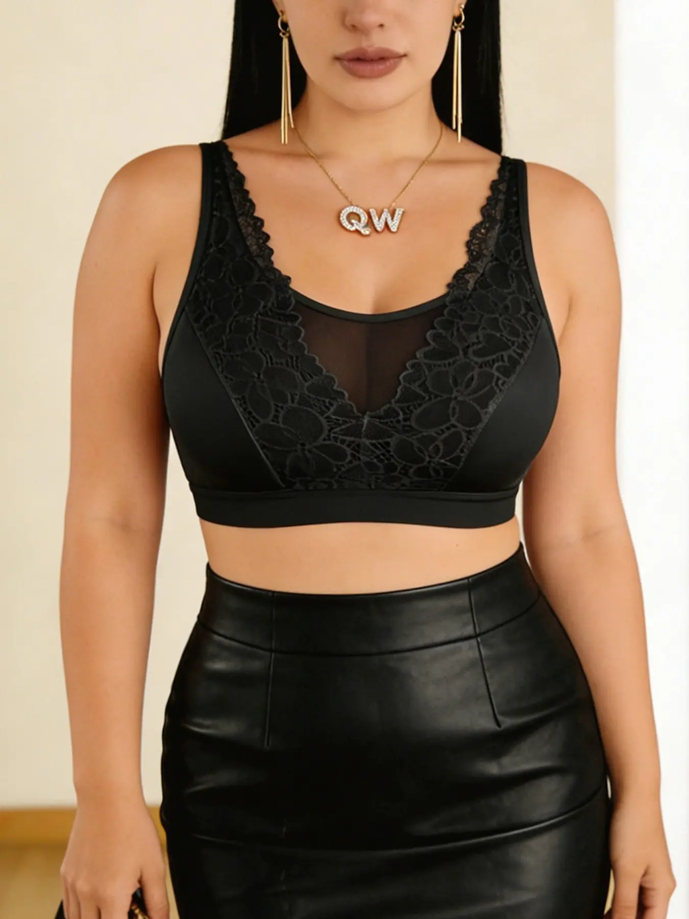 Women's Plus Size Lace Sexy Bra, No Padding Single Layer, Lace and Half Transparent Mesh Patchwork, Soft Breathable Comfort,.