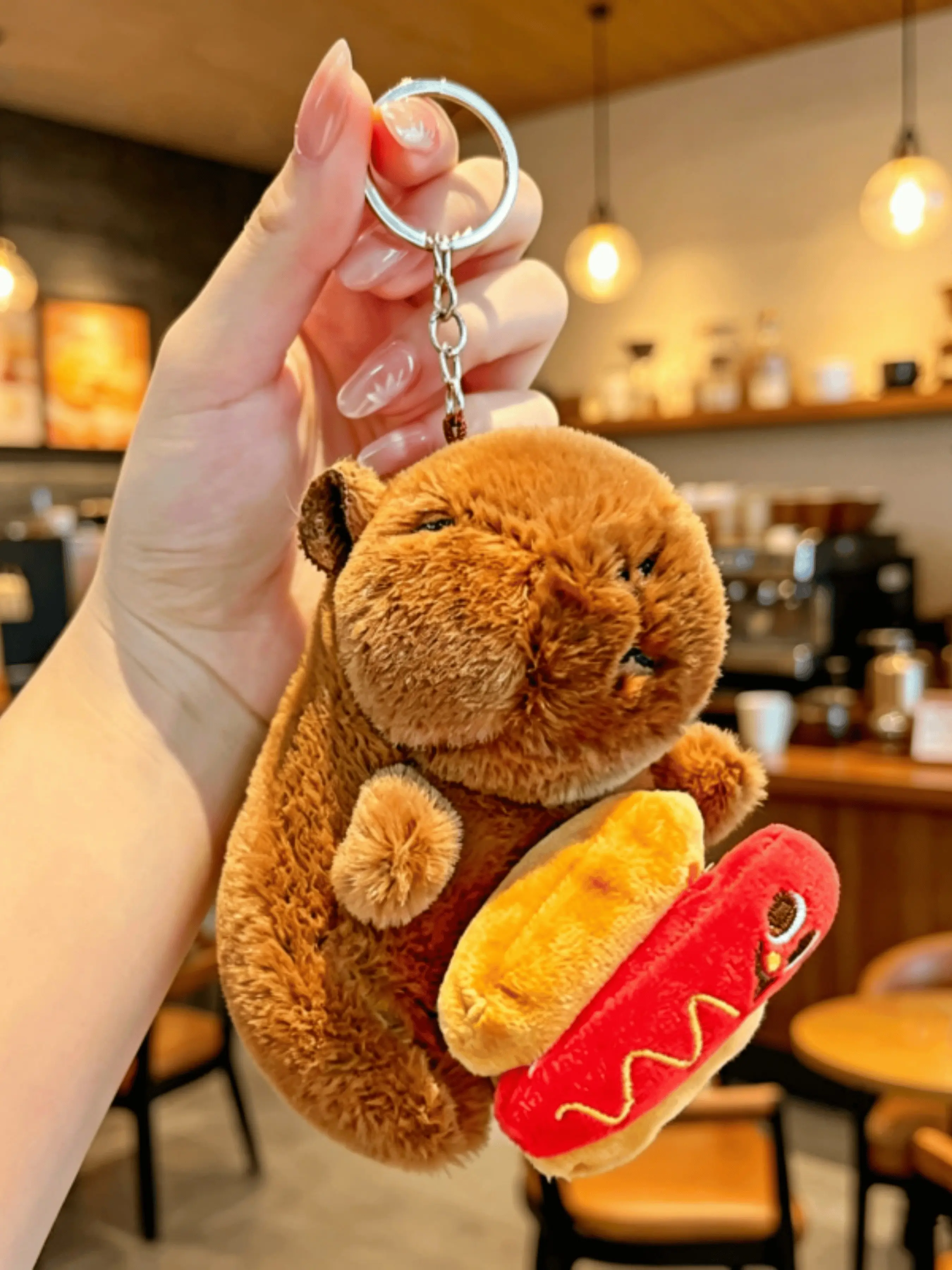 Capybara Food Series Plush Keychain, Cute Creative Fashion, Burger French Fries Hot Dog Shape, Couples Bag Charm, Party Gift for Friends, Cute Keychains