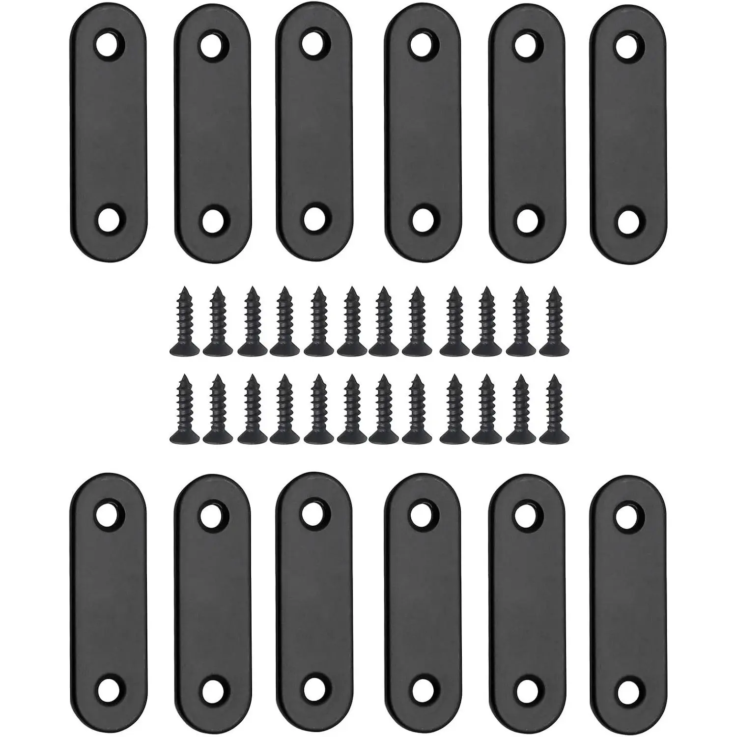 12 count Straight Brace, Flat Brace 2” x 0.6”, Stainless Steel Straight Bracket, Mending Joining Plates for , Board, Bed Frame, Furniture & Shelves, Matte Black