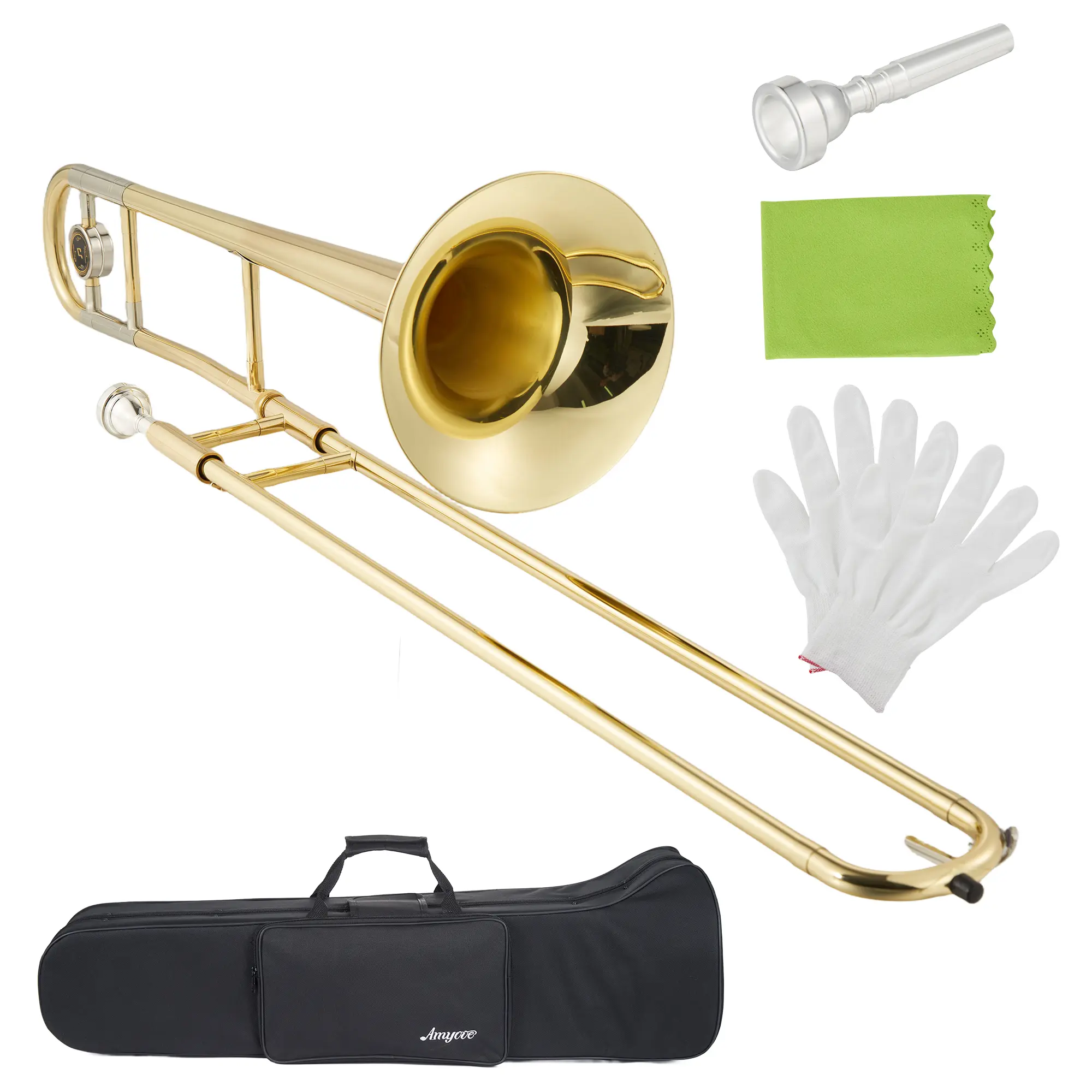 B Flat Alto Trombone - Nickel-Plated Brass, Unisex, 7C Mouthpiece, Case, Cleaning Cloth, Gloves, Cleaning Rod, Precise Slide, Lasting Durability, Practice Musical Instrument for Beginners, Accessories, Penetrating Sound