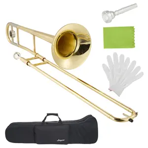 B Flat Alto Trombone - Nickel Plated Finish, Brass Trombone with Mouthpiece, Case, Cleaning Cloth, Gloves and Cleaning Rod, Professional Musical Instruments for Beginners Students