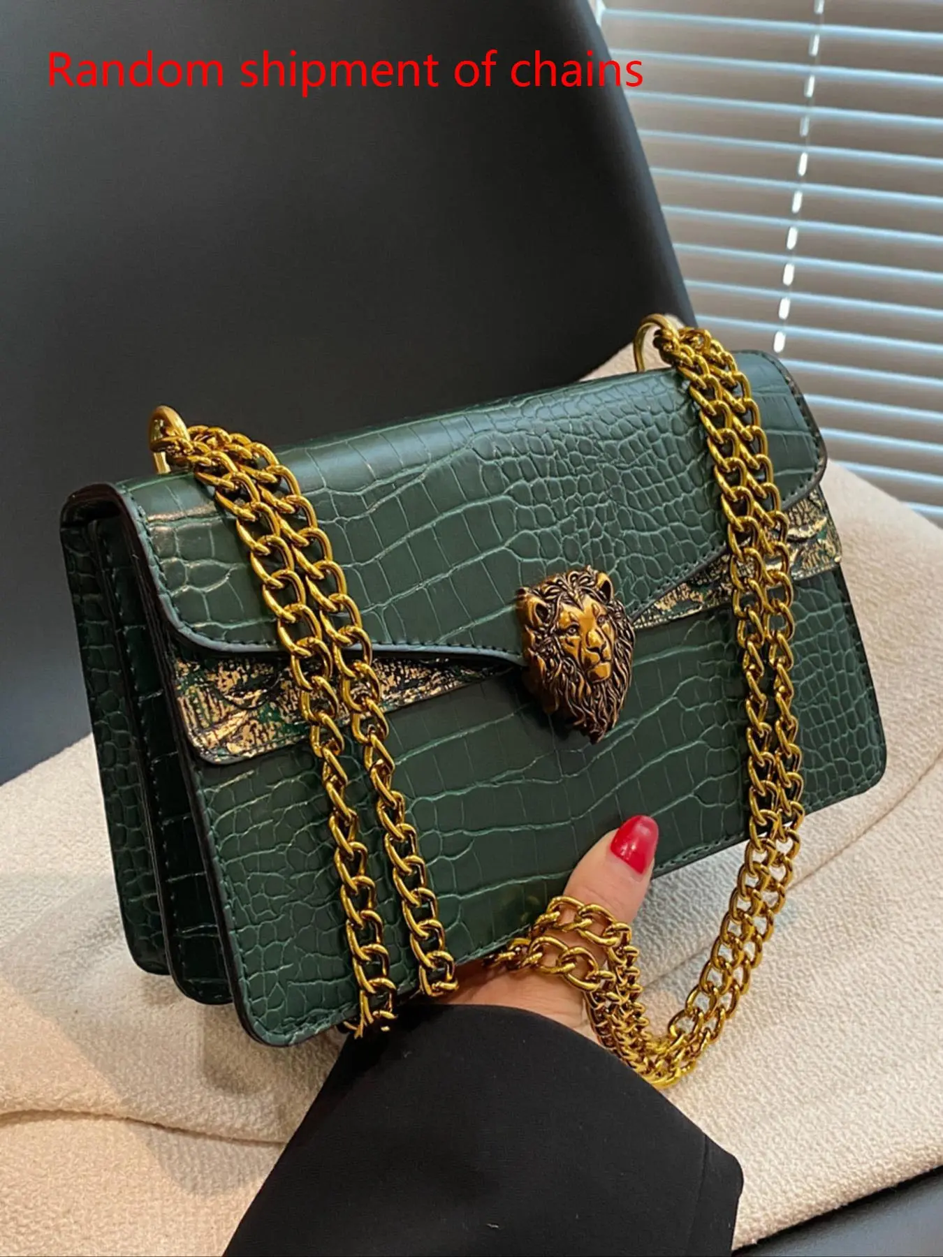 Women's Elegant Crocodile Embossed Stylish Crossbody Bag, Fashion Lion Head Decor Shoulder Bag for Daily Used, Casual Trendy Versatile High-quality Daily Commuting Bag, Fashion Crossbody Bags