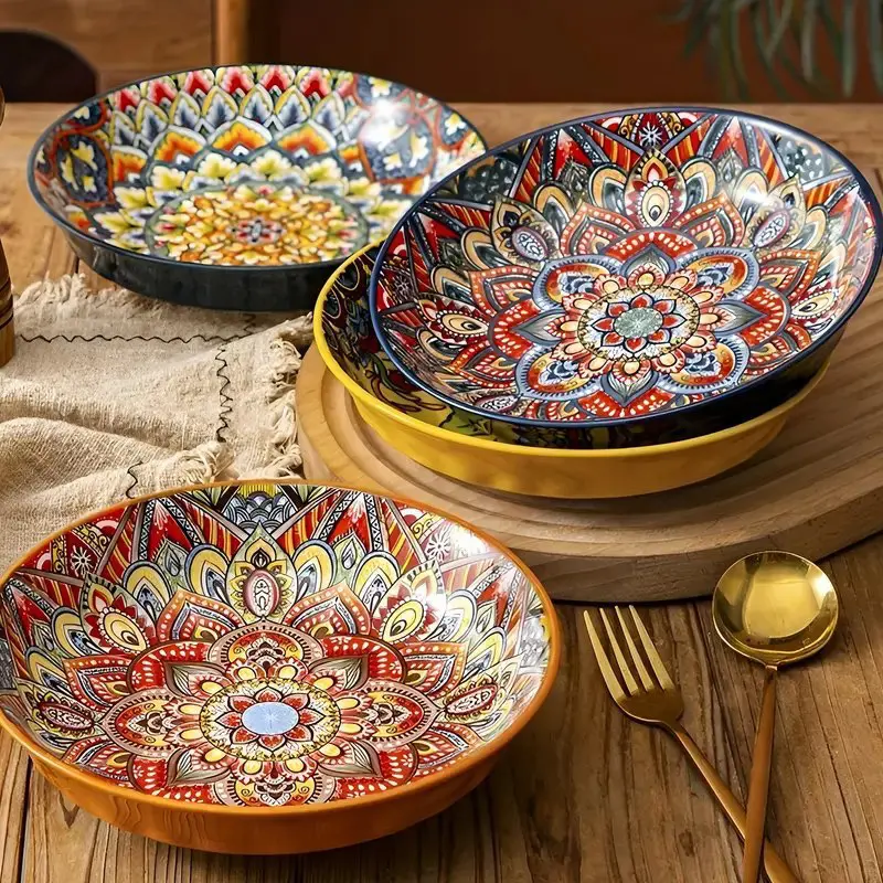 4pcs Set 8" Colorful Ceramic Salad Plates, Dishwasher & Microwave Safe, Ideal for Pasta, Pancakes & Steak, Perfect for Thanksgiving & Christmas