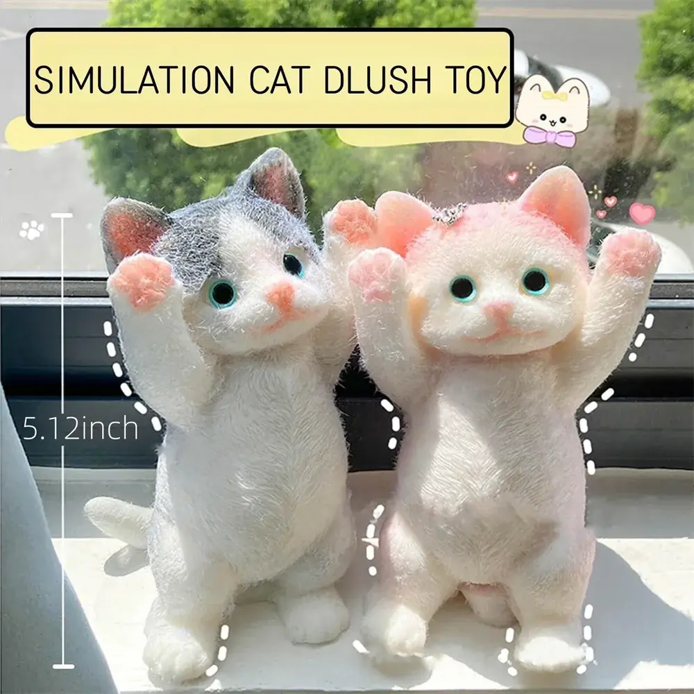 13CM Realistic Fluffy Cat Squishy Toy - Slow Rising Cute Anxiety Squishies, Decompression Sensory Squeeze Toy, Stress Relief Desk Decor Gift for Kids