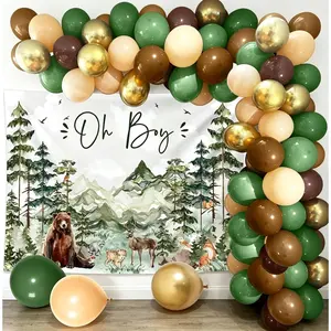 Woodland Baby Shower Decorations Set for Boys - Oh Boy Backdrop, Deer Themed Decorative Balloons, Forest Mountains Adventure Party Supplies (Gender Reveal Compatible)