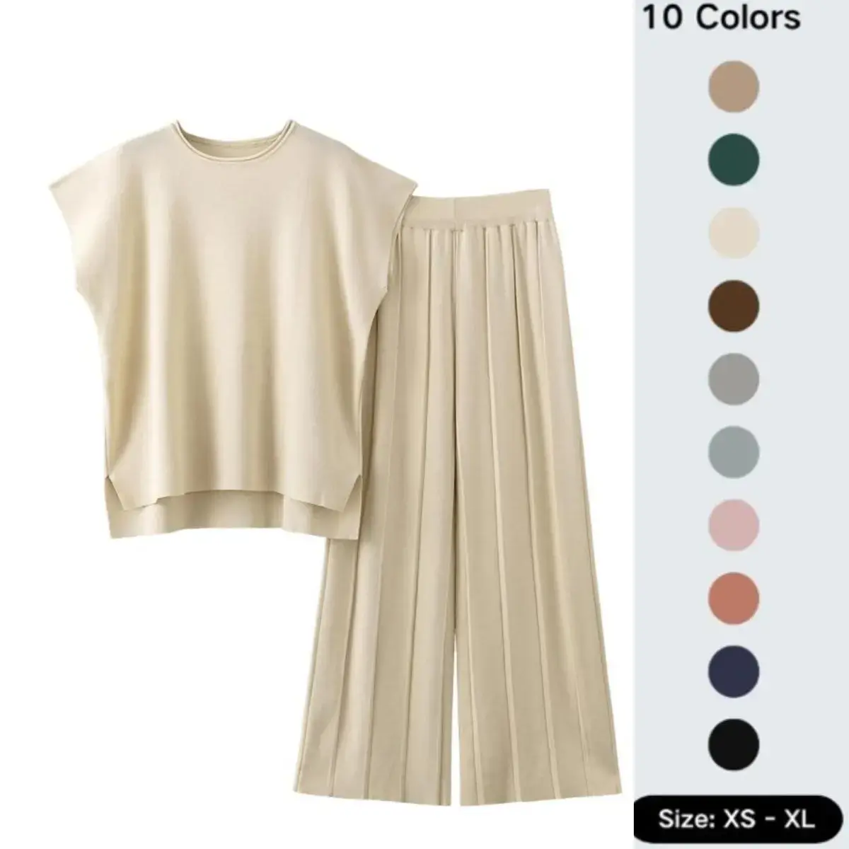 Yeokou Women’s 2 Piece Nylon Knit Sweater Set, Crew Neck Short Sleeve Top and High Waisted Trousers, Casual Minimalist Lounge Outfit