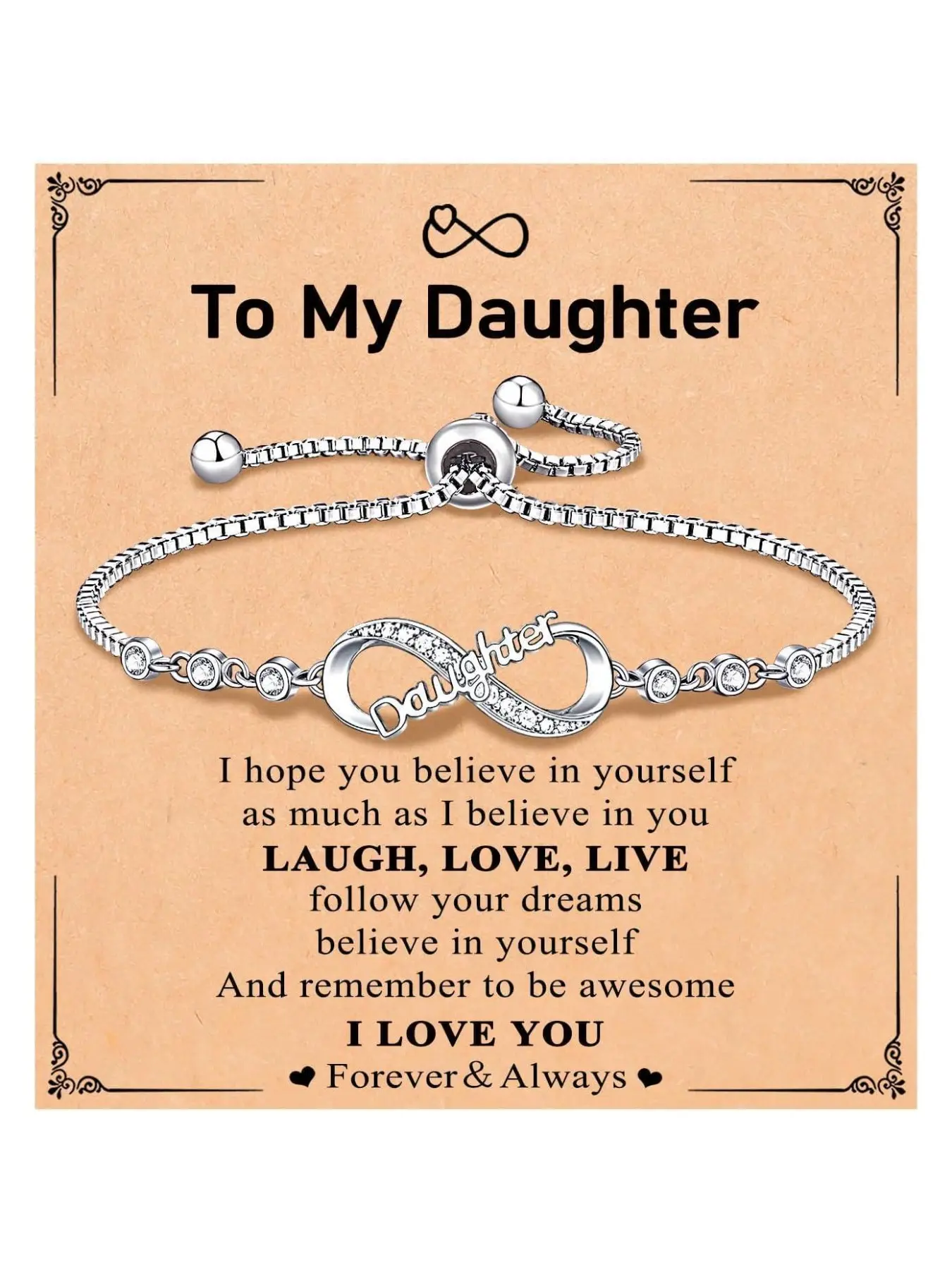 Stainless Steel High Quality Bracelet Silver Plated Adjustable Zircon Jewelry Gift for Grandma MOM Daughter Sister Granddaughter Girlfriend Niece Nana Forever Love