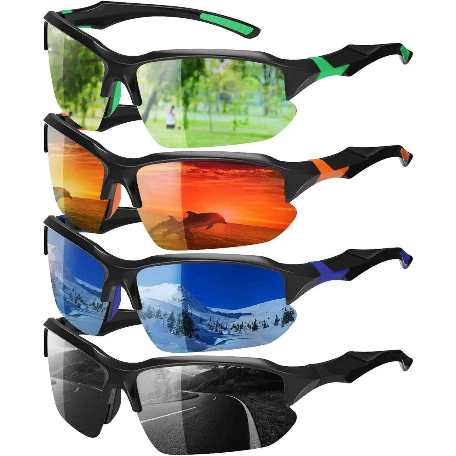 4-Pack Polarized Sunglasses for Men – Rimless Half Frame UV Protection Outdoor Glasses