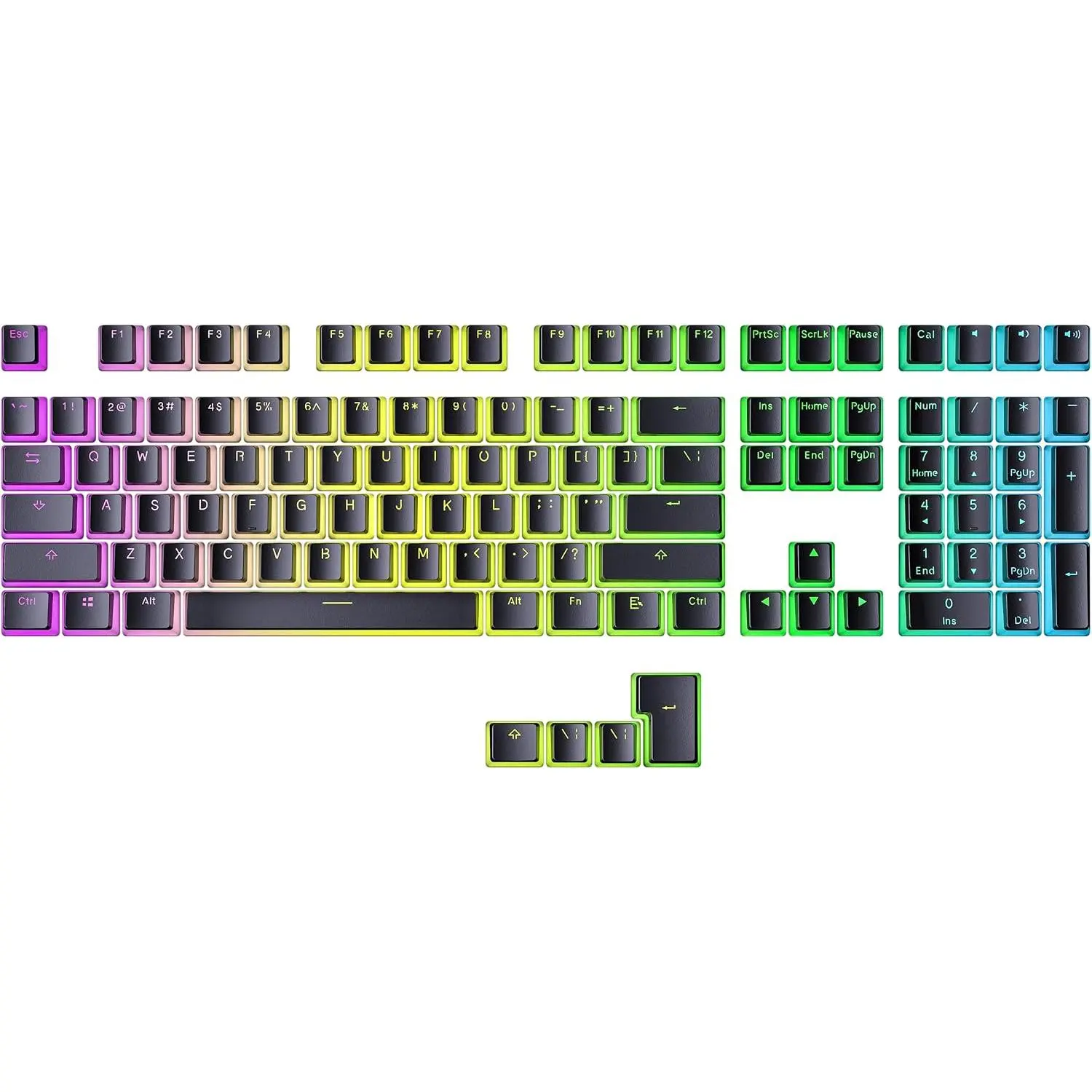 Pudding Keycaps | Double Shot PBT | 112  | Translucent Layer | Supports 60%, TKL & Full-Size RGB Mechanical Gaming Keyboards | ANSI () Layout & 4 ISO  (Black)