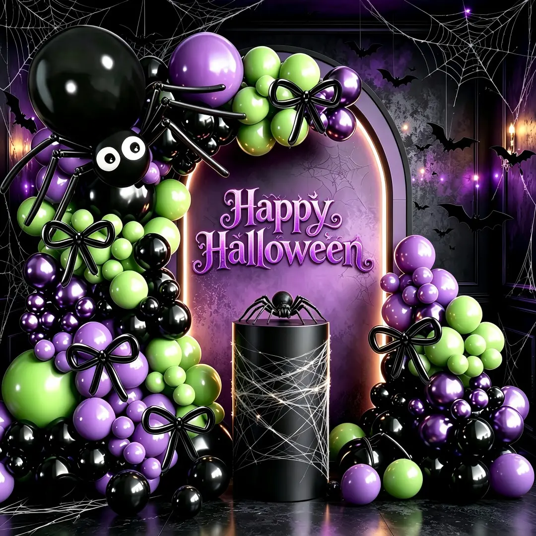134pcs Halloween Witch Party Balloon Arch Kit, Balloons, Spider and Bow, Halloween Birthday Decorations