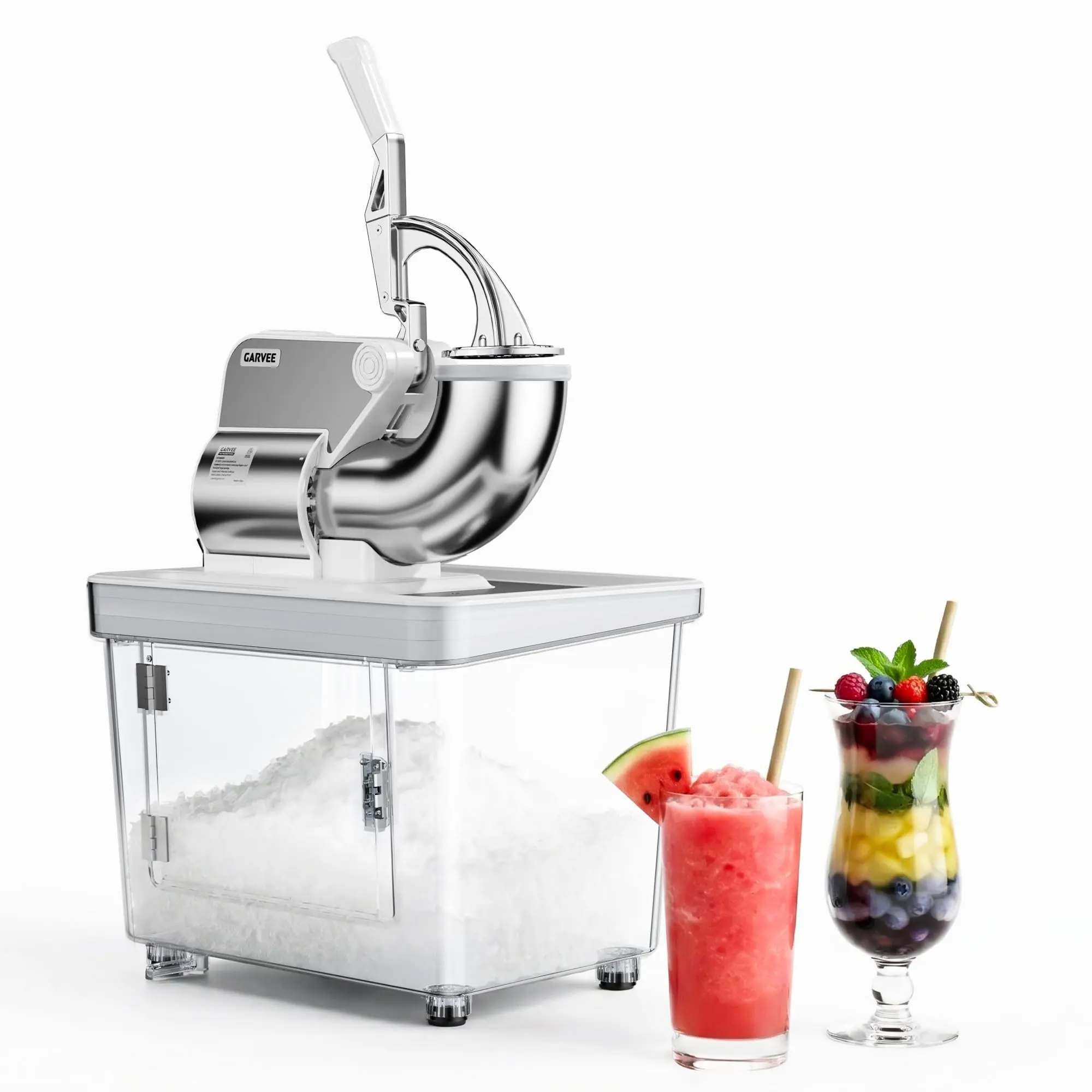 ETL Certified High-Efficiency Ice Crusher 350W 750LBS/H Snow Cone Maker 50L Tank Dual Blades White/Blue