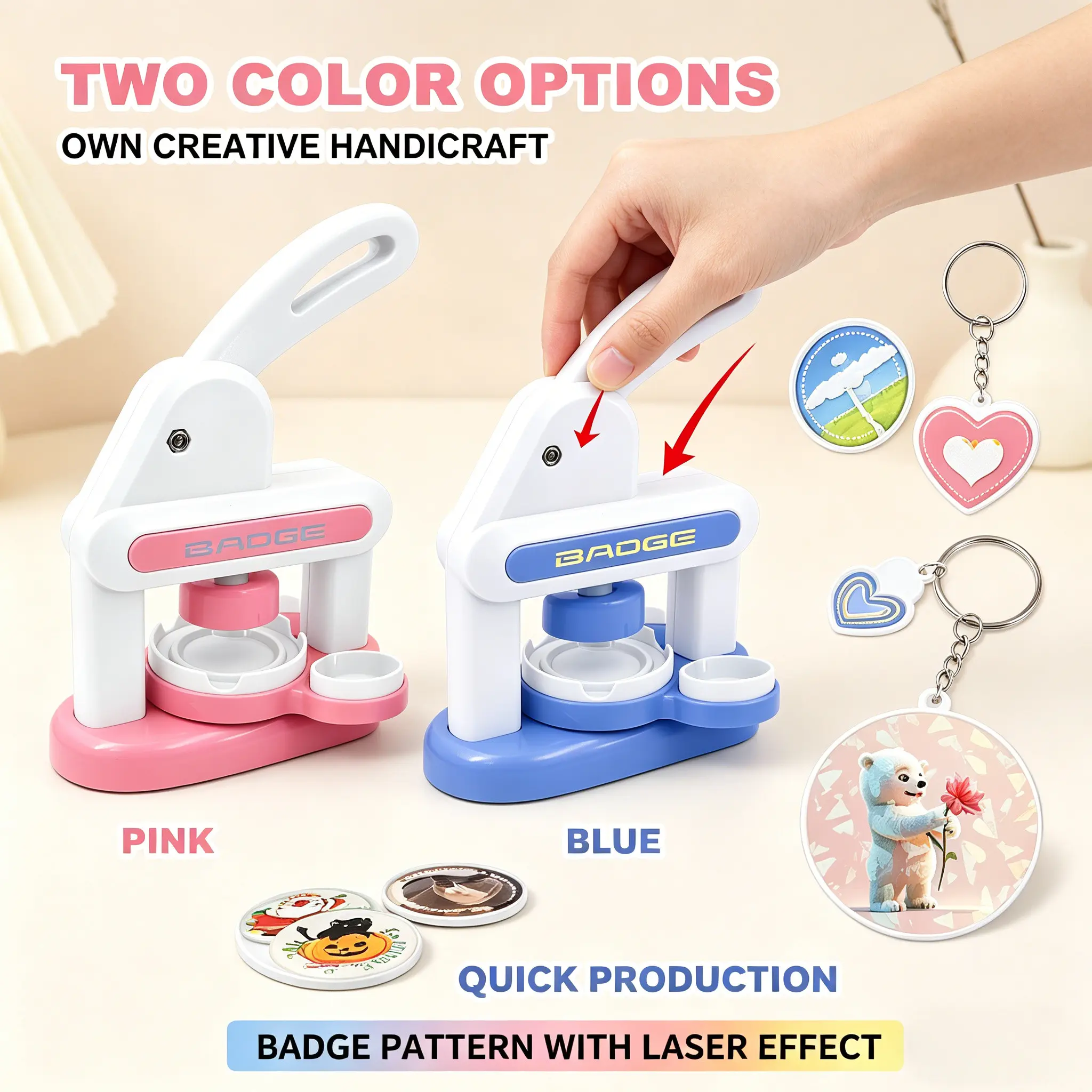 DIY Badge Maker Machine, Blue Options, Safe Durable Material, Versatile Accessories, Ideal for Badges Keychains Magnets, Compact Storage, Craft