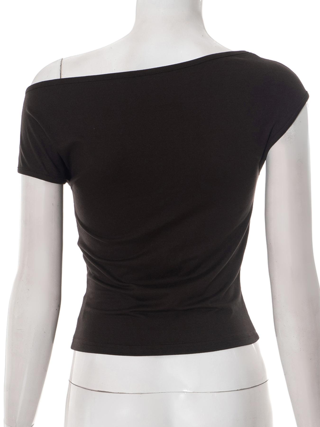 Women's Fashion Solid Color Ruched Short Sleeve Knit Cropped T-Shirt Summer, Casual Minimalist Basic Fitted Trendy Essential, Perfect for Any Occasion, Womenswear, Top