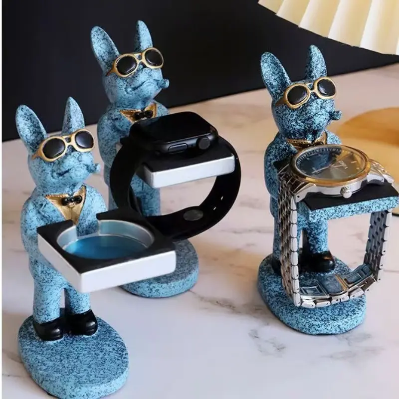 Watch Stand, Mechanical Watch Tray, Smart Watch Charger Holder, Desktop Bulldog Statue, Fits 3.3cm Round Apple Watch Charger, Wristwatch Storage Rack, Festival Gifts