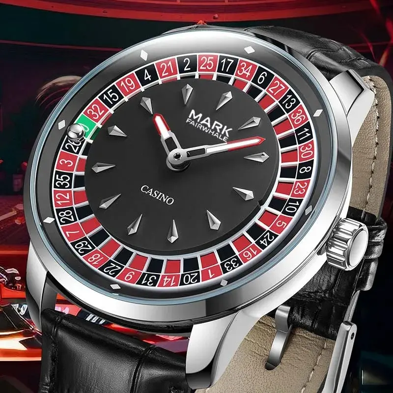 MARK FAIRWHALE Men's Casual Trendy Wristwatch, Stylish Round Watch with Roulette Dial and Leather Strap, Waterproof Quartz FW-5031-S1, Stylish Watch, Dial Display