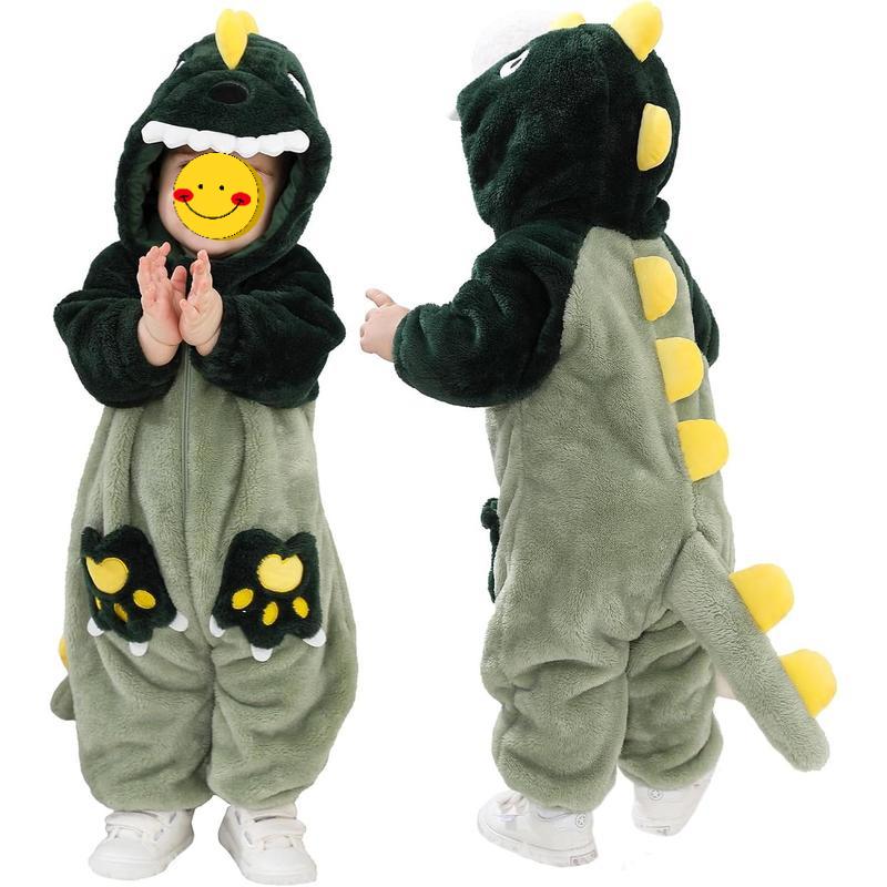 (New)Unisex Baby Dinosaur Costume Fleece Hooded Animal Onesie Snowsuit