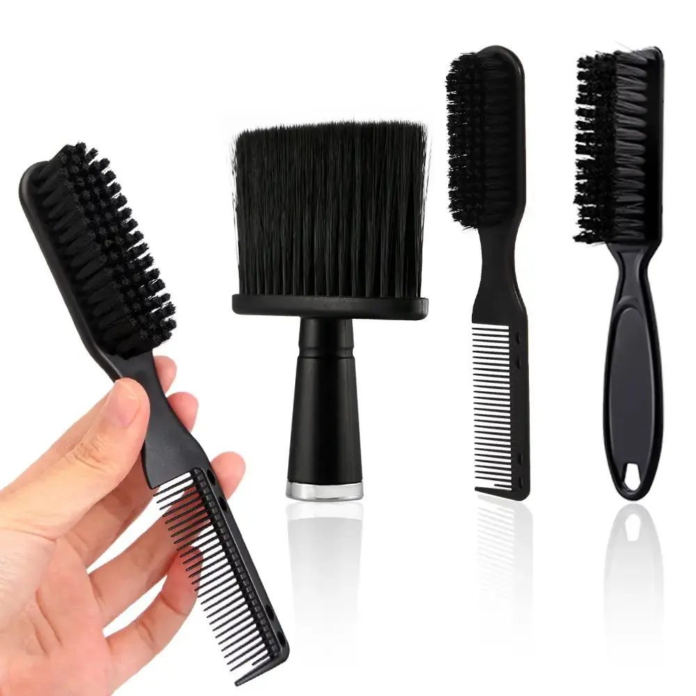 4-Piece Barber Brush Set, Men's Professional Hair Styling Tools, Neck Brush & Beard Brush Kit, Salon & Home Use, Essential Grooming Accessories, Barber Equipment