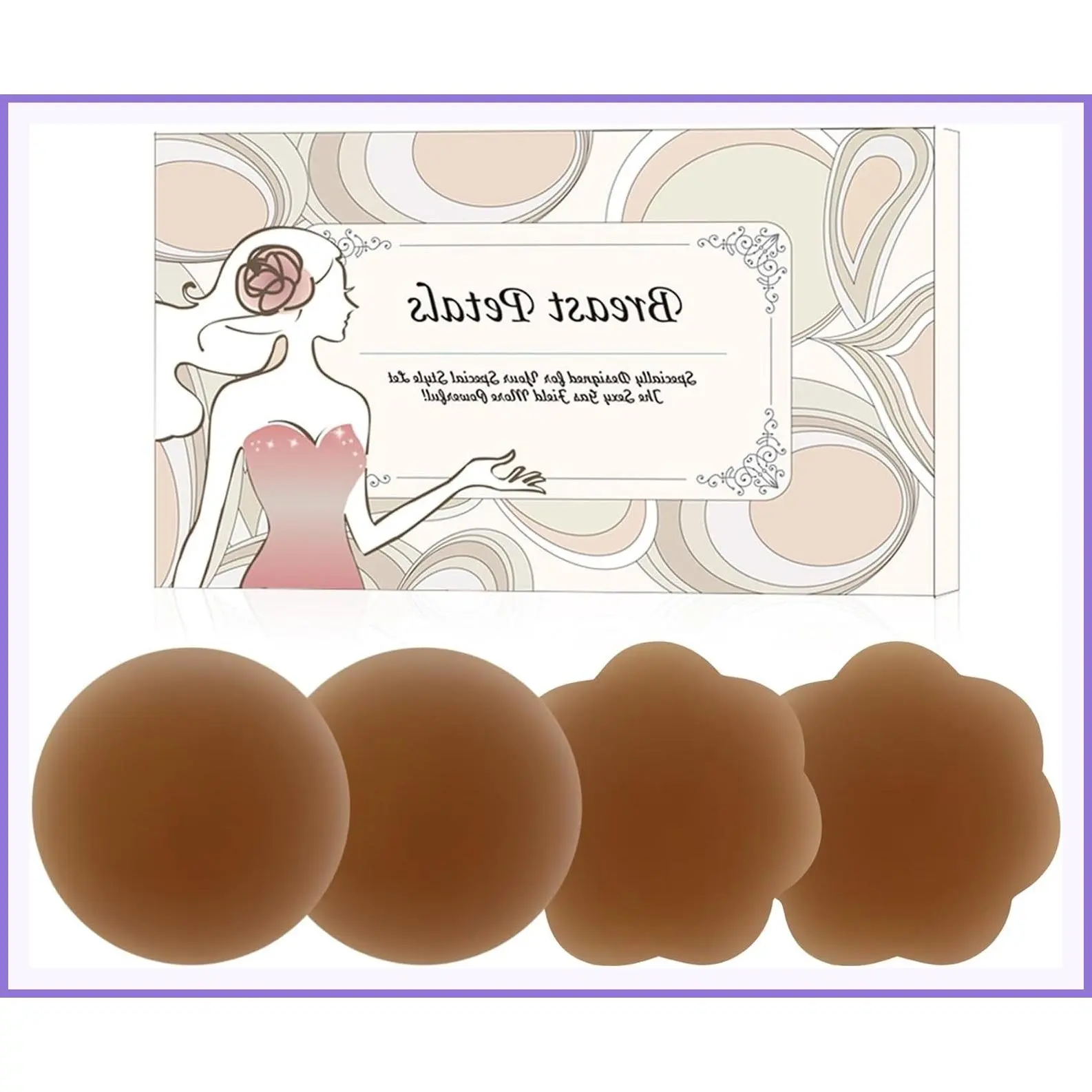 Nipple Covers for Women - Reusable No Show Pasties, Sticky Seamless Silicone Breast Covers, 2 Pairs Petals