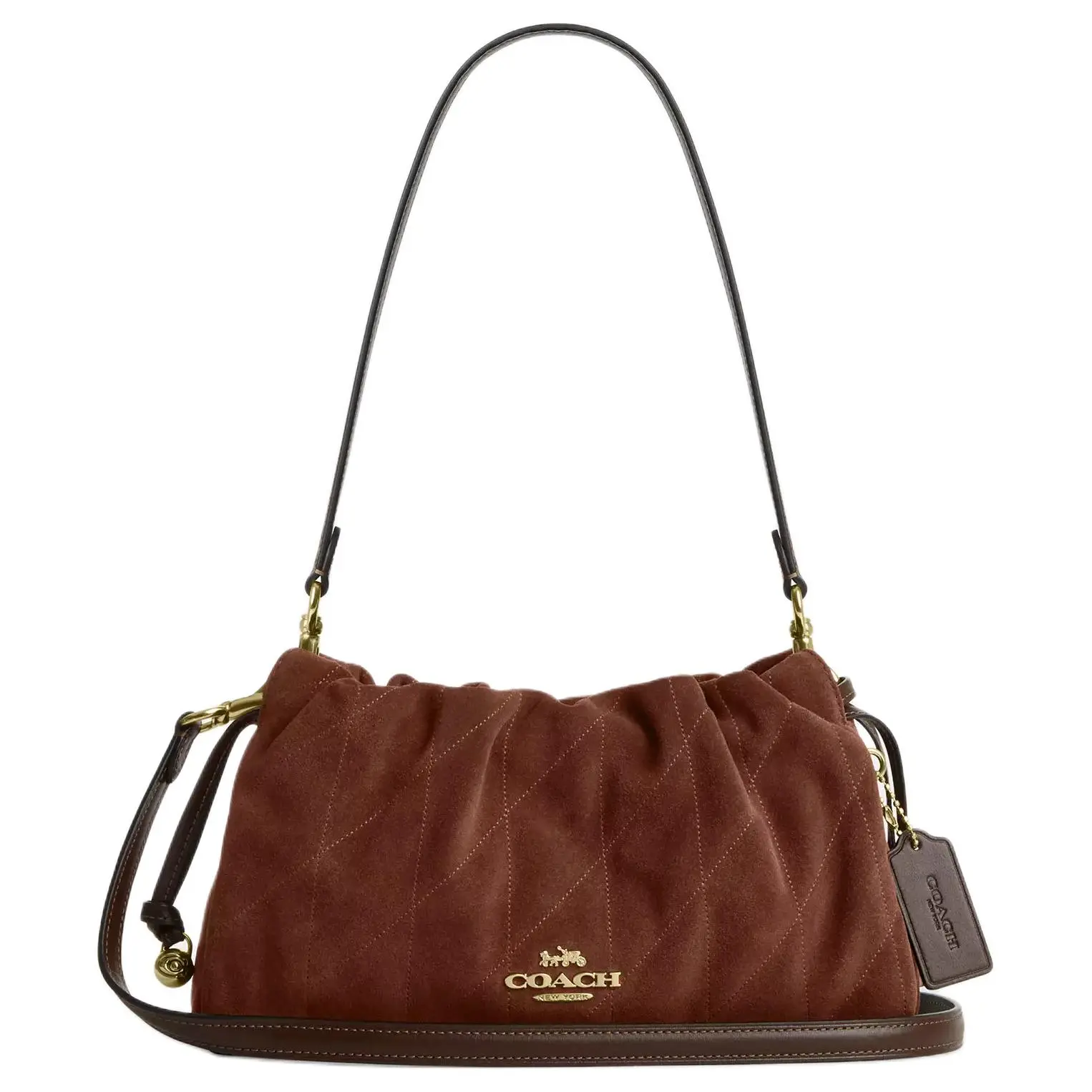 COACH Faye 26 Crossbody Bag for Women – Vintage Brown Suede and Smooth Leather with Gold Logo and Quilted Details