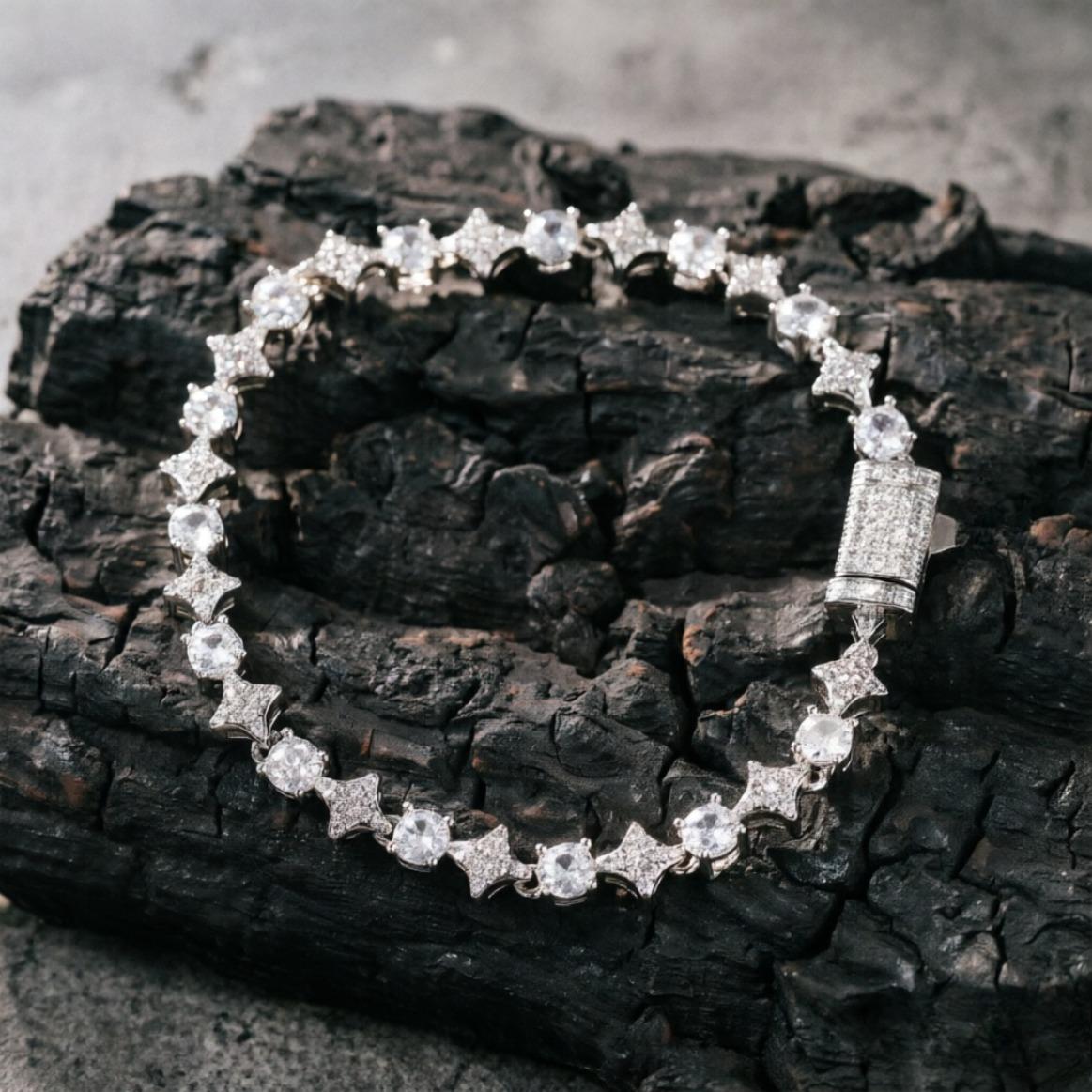 Mixed Quadrangular Star Tennis Chain Necklace & Bracelet Round Cut Iced Out Moissanite HipHop Jewelry Gift Luxury Shine Unisex Trend