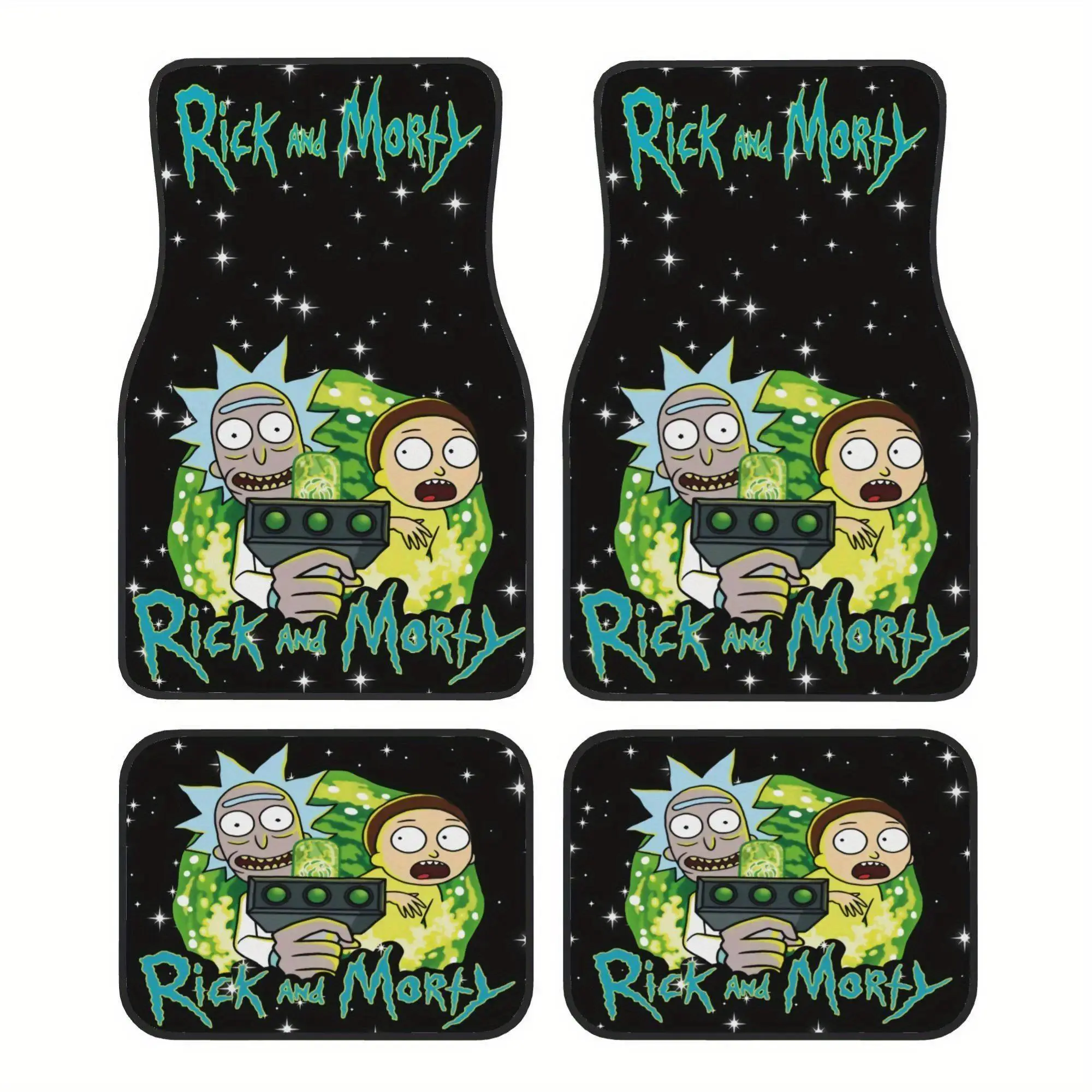 4pcs WB Rick and Morty Themed Car Floor Liners - Rick' Iconic & Morty' Face Design, Heat-Resistant Fit Auto Floor Mats Compatible for Sedans, Trucks, SUVs (Rick and Morty Fans)